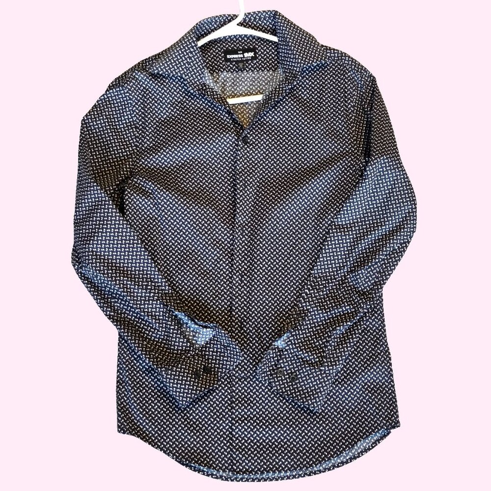 Express 1MX Men's Black Men's Button Down Shirt Slim